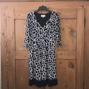 Versatile, geometric print, fit and flare dress.